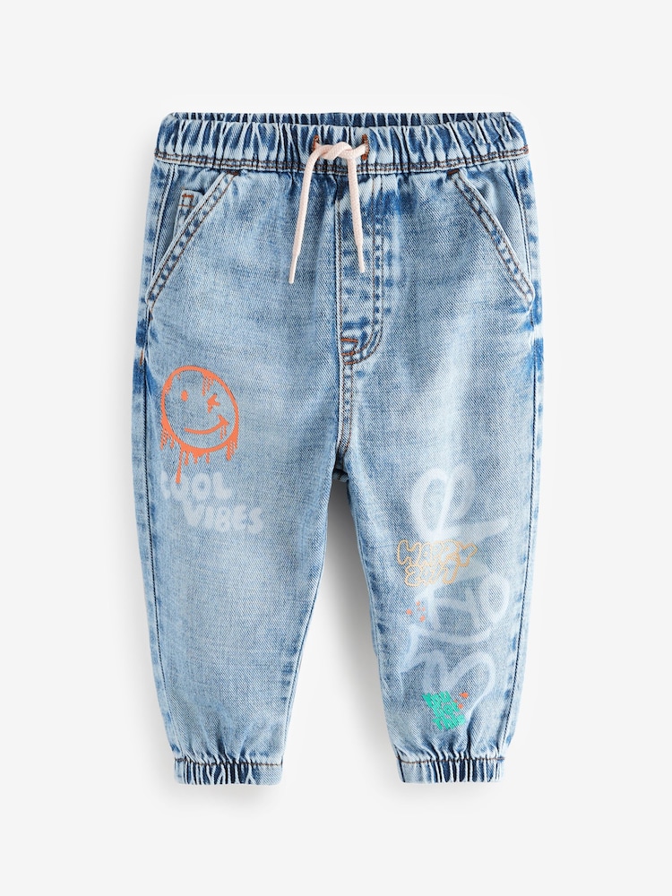 Light Blue 100% Cotton Graffiti Print Jeans (3mths-7yrs) - Image 5 of 9