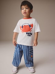 Blue Stripe Wide Leg Pull On Cargo 100% Cotton Jeans (3mths-7yrs) - Image 2 of 4