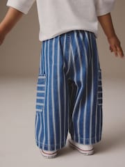 Blue Stripe Wide Leg Pull On Cargo 100% Cotton Jeans (3mths-7yrs) - Image 3 of 4