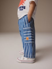 Blue Stripe Wide Leg Pull On Cargo 100% Cotton Jeans (3mths-7yrs) - Image 4 of 4