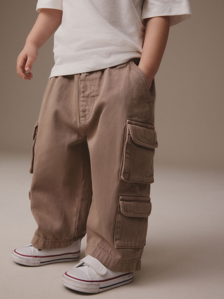 Tan Brown 100% Cotton Cargo Trouser Jeans (3mths-7yrs) - Image 1 of 8