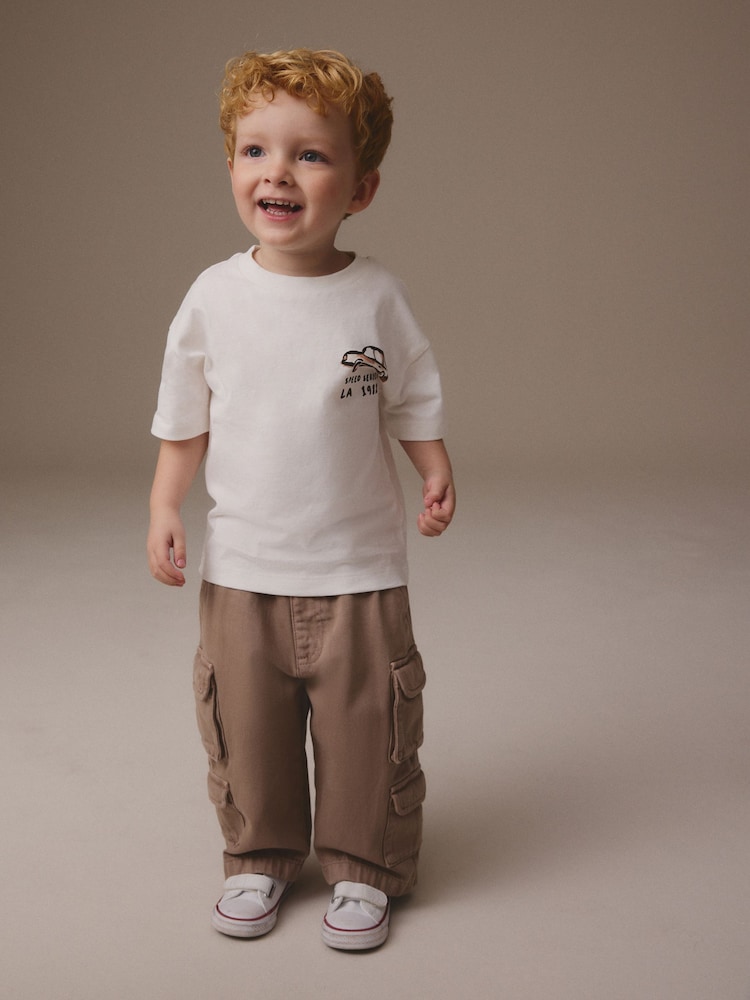 Tan Brown 100% Cotton Cargo Trouser Jeans (3mths-7yrs) - Image 2 of 8