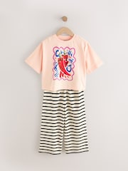 Orange/White Oversized Chilli 100% Cotton Graphic Print T-Shirt with Wide Leg Crochet Trousers (3-16yrs) - Image 4 of 8