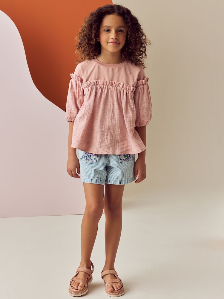 Pink 100% Cotton Puff Sleeve Peplum T-Shirt (3-16yrs) - Image 2 of 7