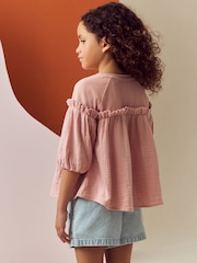 Pink 100% Cotton Puff Sleeve Peplum T-Shirt (3-16yrs) - Image 3 of 7