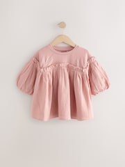 Pink 100% Cotton Puff Sleeve Peplum T-Shirt (3-16yrs) - Image 4 of 7