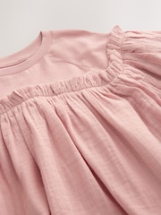 Pink 100% Cotton Puff Sleeve Peplum T-Shirt (3-16yrs) - Image 6 of 7