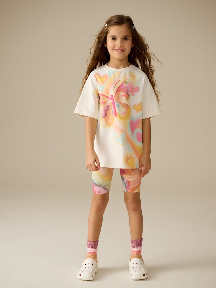 Ecru Butterfly Oversized T-Shirt Cycle Top and Shorts Set (3-16yrs) - Image 3 of 9