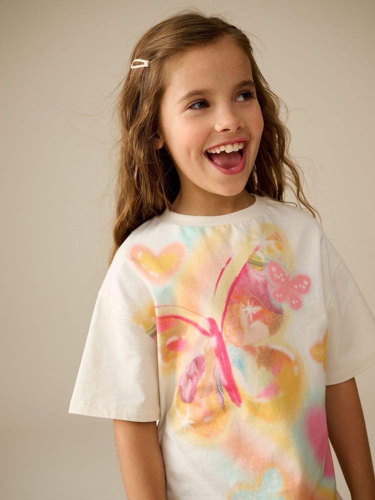 Ecru Butterfly Oversized T-Shirt Cycle Top and Shorts Set (3-16yrs) - Image 5 of 9