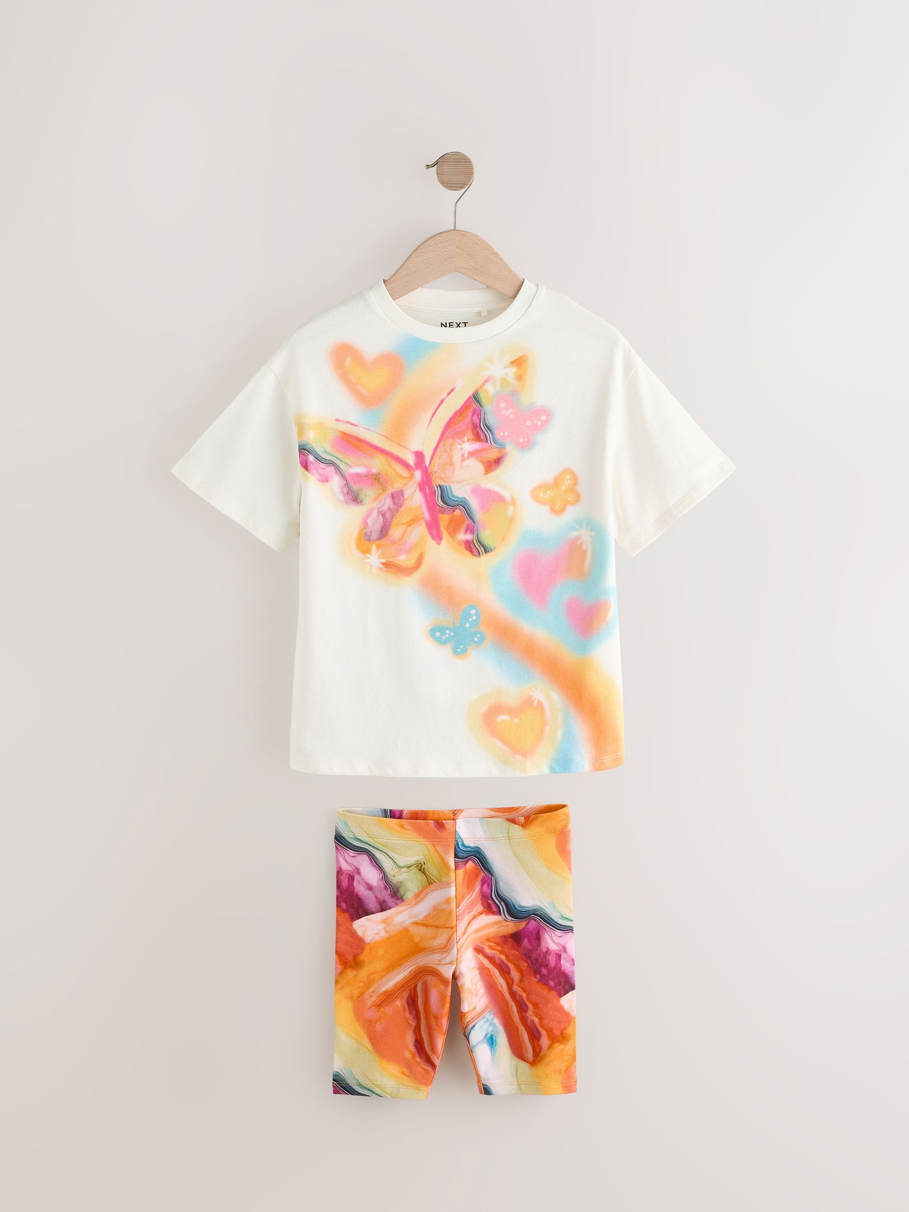 Buy Ecru Butterfly Oversized T-Shirt Cycle Top and Shorts Set (3