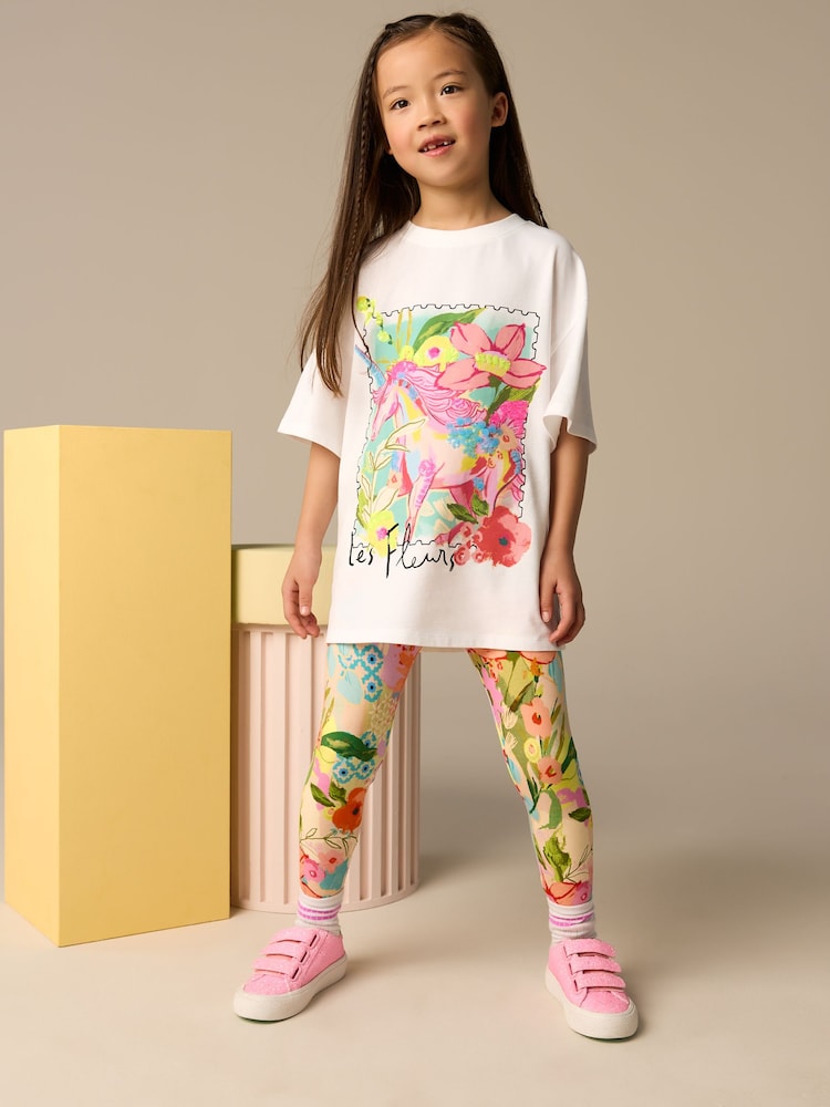 White Sequin Unicorn Oversized T-Shirt and Leggings Set (3-16yrs) - Image 1 of 8