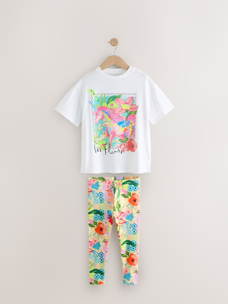 White Sequin Unicorn Oversized T-Shirt and Leggings Set (3-16yrs) - Image 5 of 8