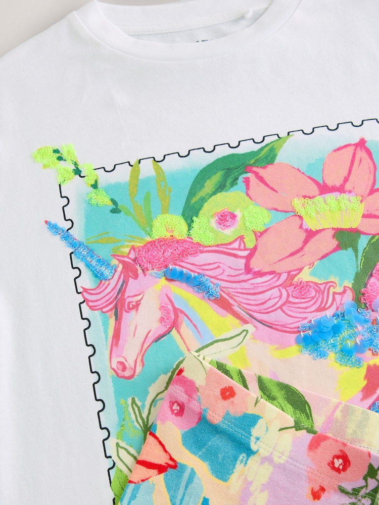 White Sequin Unicorn Oversized T-Shirt and Leggings Set (3-16yrs) - Image 8 of 8