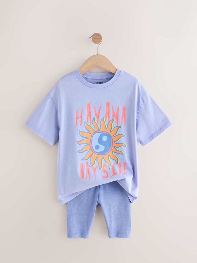 Lilac Purple Oversized T-Shirt And Cycle Shorts Top & Shorts Set (3-16yrs) - Image 7 of 9