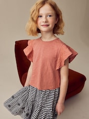 Rust Brown Cornelli Frill Sleeve 100% Cotton T-Shirt (3-16yrs) - Image 1 of 7