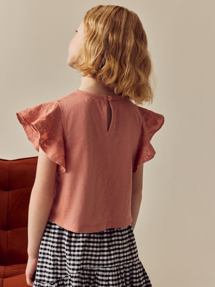 Rust Brown Cornelli Frill Sleeve 100% Cotton T-Shirt (3-16yrs) - Image 2 of 7