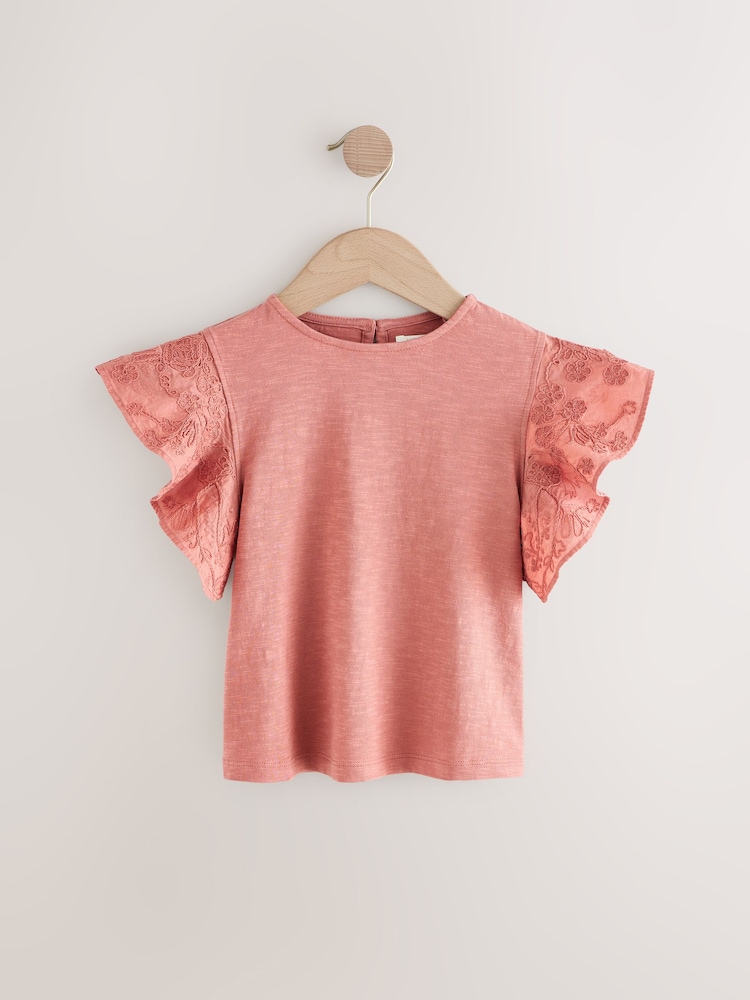 Rust Brown Cornelli Frill Sleeve 100% Cotton T-Shirt (3-16yrs) - Image 4 of 7