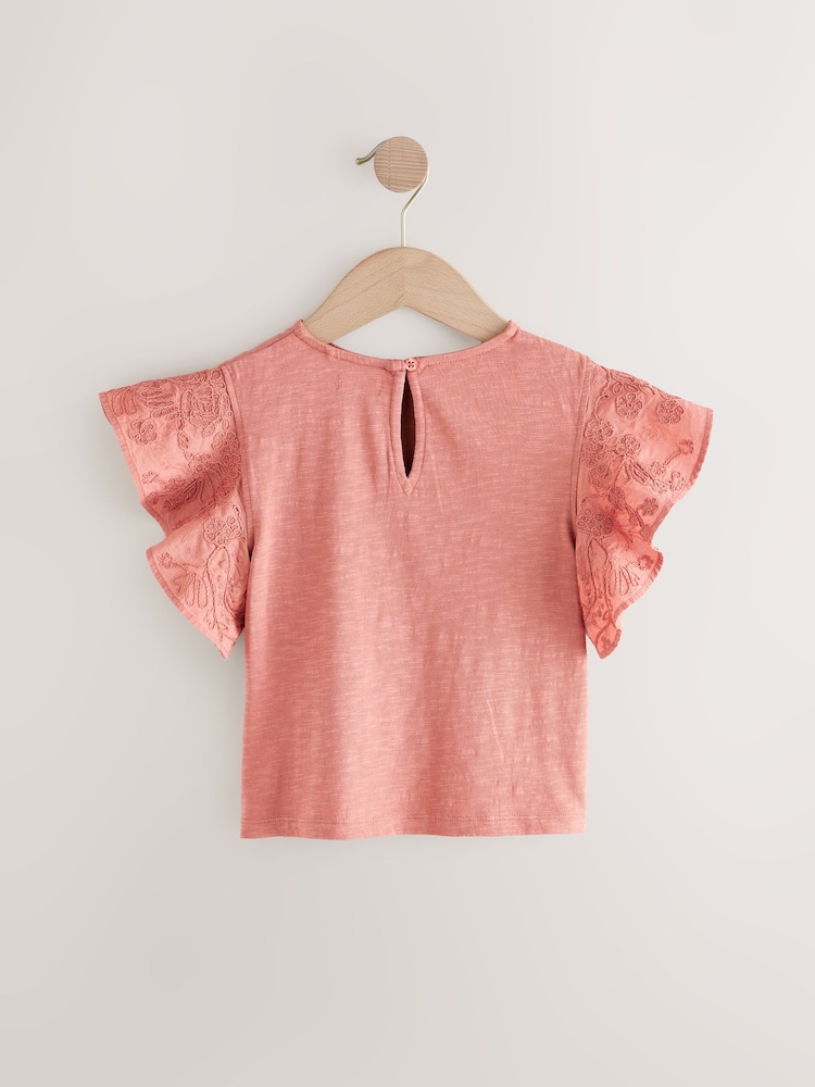 Rust Brown Cornelli Frill Sleeve 100% Cotton T-Shirt (3-16yrs) - Image 5 of 7