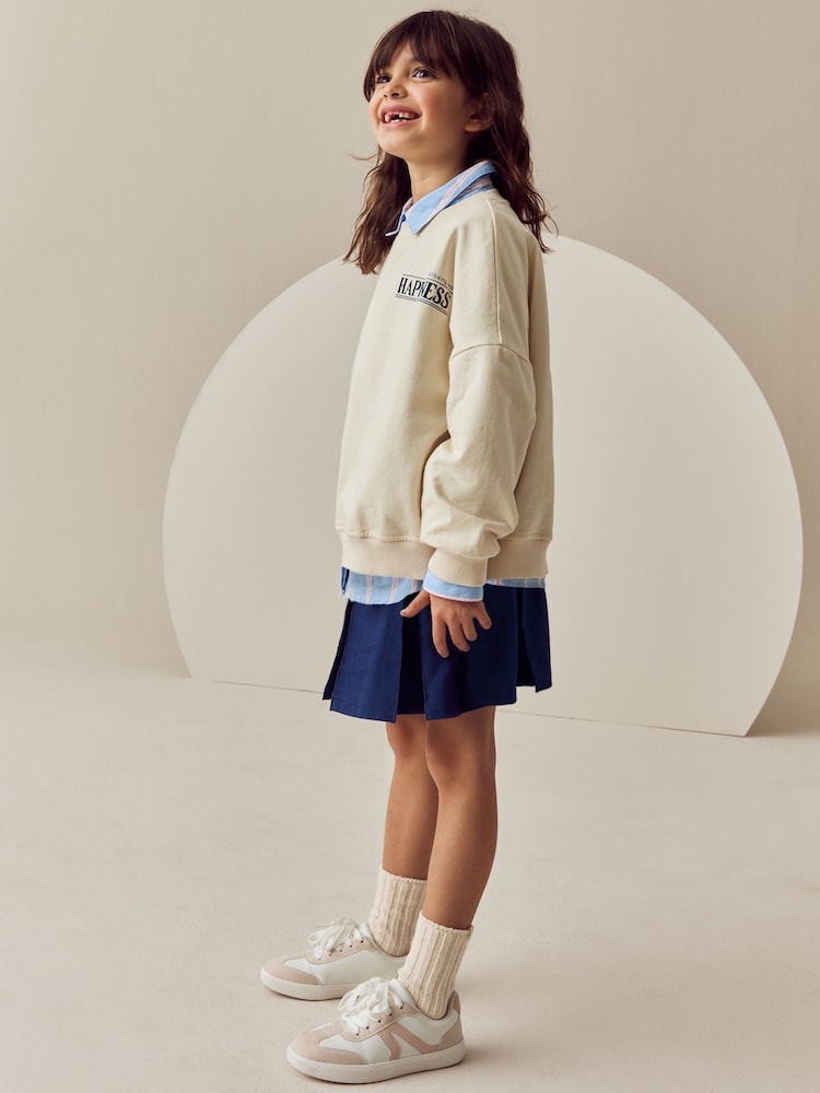 Blue/Ecru Oversized Sweatshirt and Pleated Skort Set (3-16yrs) - Image 2 of 7