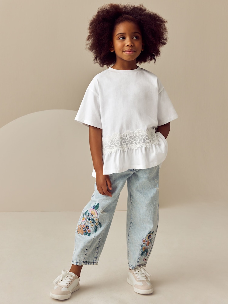 Ecru Lace Frill Hem T-Shirt (3-16yrs) - Image 2 of 7