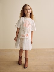 Ecru Oversized Floral Print T-Shirt with Jersey Lace Skirt Dress (3-12yrs) - Image 1 of 9