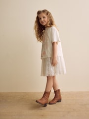 Ecru Oversized Floral Print T-Shirt with Jersey Lace Skirt Dress (3-12yrs) - Image 2 of 9