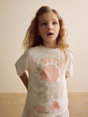 Ecru Oversized Floral Print T-Shirt with Jersey Lace Skirt Dress (3-12yrs) - Image 3 of 9