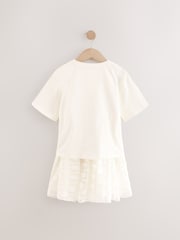 Ecru Oversized Floral Print T-Shirt with Jersey Lace Skirt Dress (3-12yrs) - Image 6 of 9