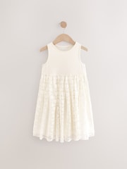 Ecru Oversized Floral Print T-Shirt with Jersey Lace Skirt Dress (3-12yrs) - Image 7 of 9