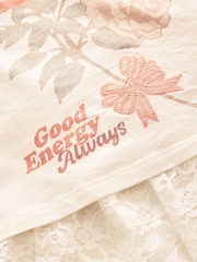 Ecru Oversized Floral Print T-Shirt with Jersey Lace Skirt Dress (3-12yrs) - Image 9 of 9