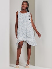 Jolie Moi White Frill Chiffon Mini Swing Dress - Image 1 of 6