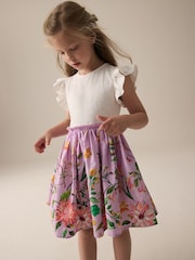 Lilac Purple Floral Print Skirt 100% Cotton Dress (3-12yrs) - Image 1 of 7