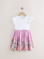 Lilac Purple Floral Print Skirt 100% Cotton Dress (3-12yrs) - Image 4 of 7