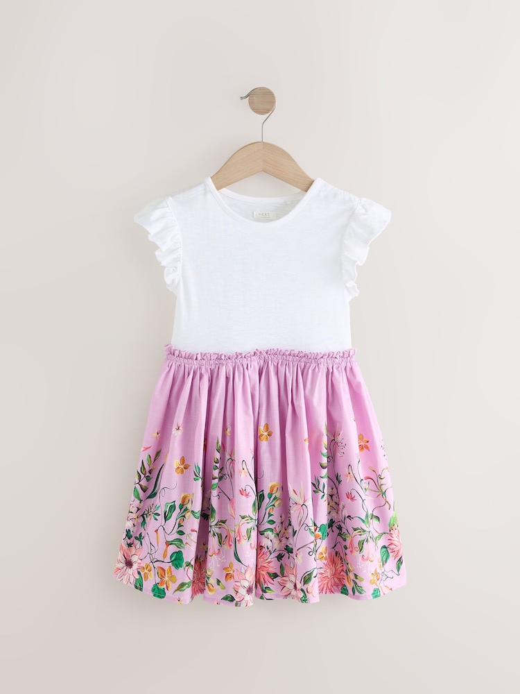 Lilac Purple Floral Print Skirt 100% Cotton Dress (3-12yrs) - Image 4 of 7