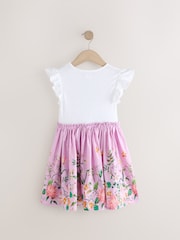 Lilac Purple Floral Print Skirt 100% Cotton Dress (3-12yrs) - Image 5 of 7