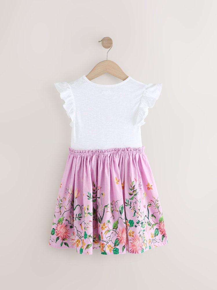 Lilac Purple Floral Print Skirt 100% Cotton Dress (3-12yrs) - Image 5 of 7