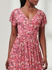 Jolie Moi Pink Wrap Dip Hem Mesh Maxi Dress - Image 3 of 6