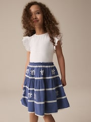 Blue Embroidered 100% Cotton Skirt Dress (3-12yrs) - Image 1 of 8