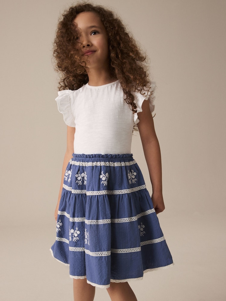 Blue Embroidered 100% Cotton Skirt Dress (3-12yrs) - Image 1 of 8