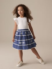 Blue Embroidered 100% Cotton Skirt Dress (3-12yrs) - Image 2 of 8