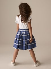 Blue Embroidered 100% Cotton Skirt Dress (3-12yrs) - Image 3 of 8