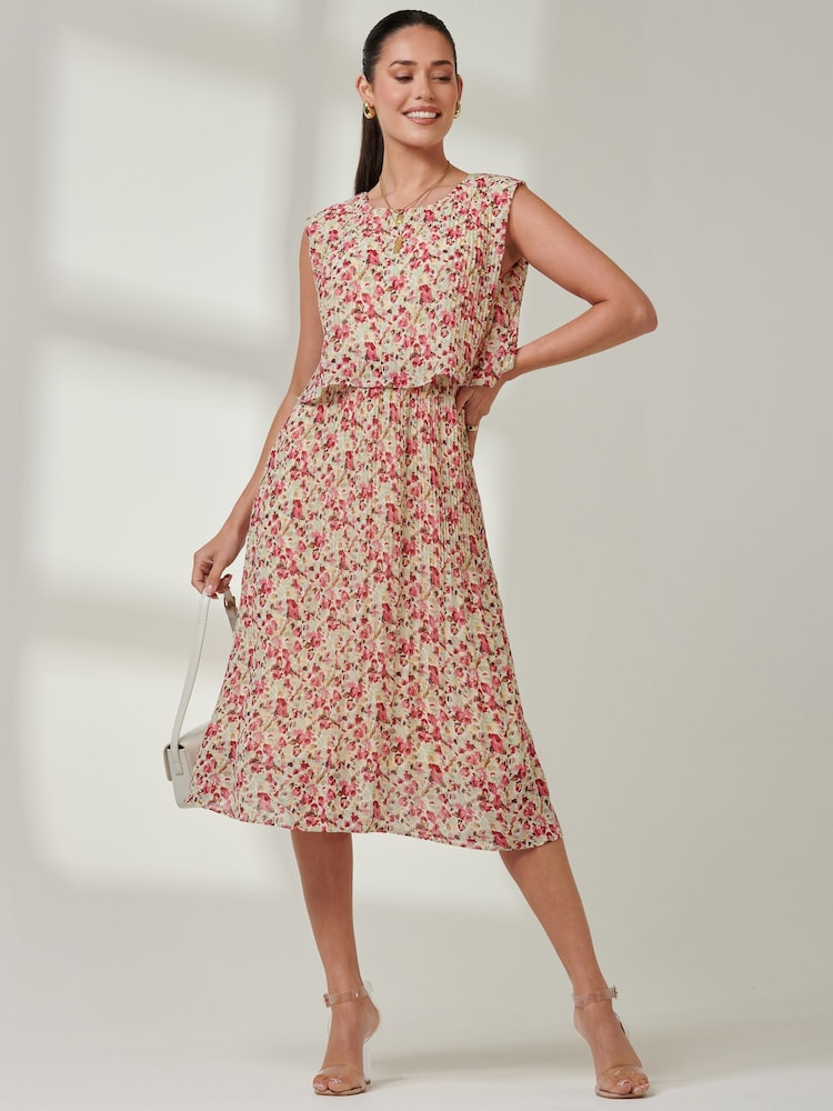 Jolie Moi Red Olena Pleated Overlay Chiffon Midi Dress - Image 1 of 6