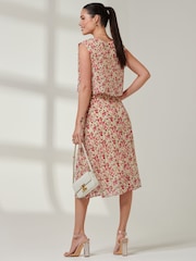 Jolie Moi Red Olena Pleated Overlay Chiffon Midi Dress - Image 2 of 6