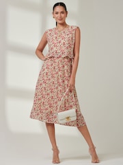 Jolie Moi Red Olena Pleated Overlay Chiffon Midi Dress - Image 3 of 6