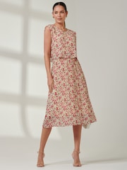 Jolie Moi Red Olena Pleated Overlay Chiffon Midi Dress - Image 4 of 6