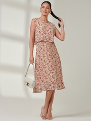 Jolie Moi Red Olena Pleated Overlay Chiffon Midi Dress - Image 5 of 6