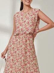 Jolie Moi Red Olena Pleated Overlay Chiffon Midi Dress - Image 6 of 6