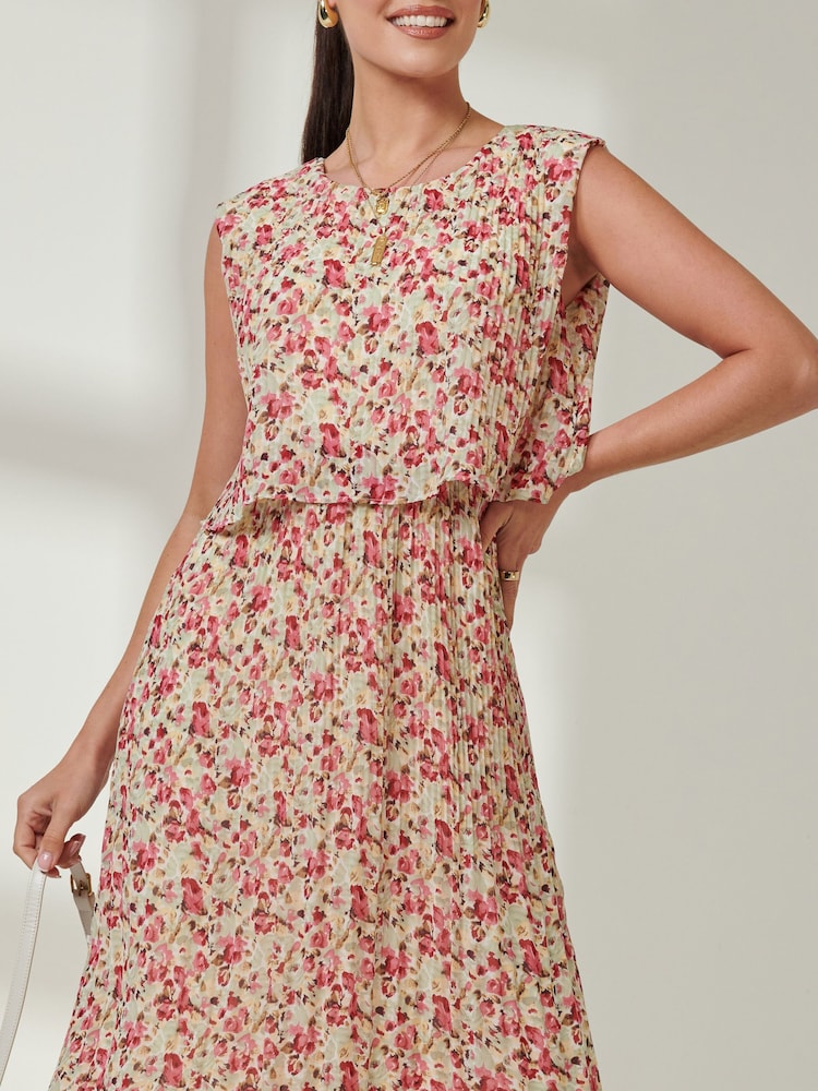 Jolie Moi Red Olena Pleated Overlay Chiffon Midi Dress - Image 6 of 6
