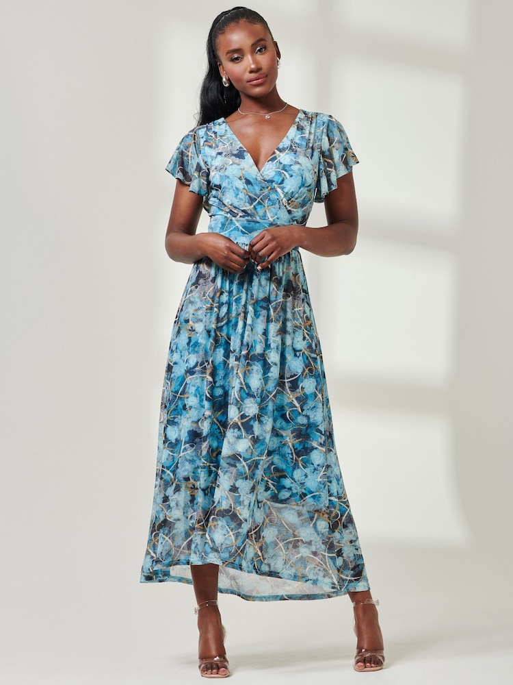 Blau - Jolie Moi Maxi-Wickelkleid aus Netzstoff mit Stufensaum - Bild 1 von 6 Blau - Jolie Moi Maxi-Wickelkleid aus Netzstoff mit Stufensaum - Bild 1 von 6