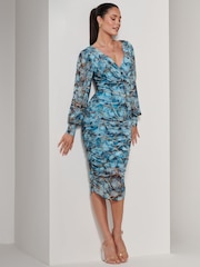 Jolie Moi Mid Blue Long Sleeve Soft Silky Jersey Maxi Dress - Image 5 of 6